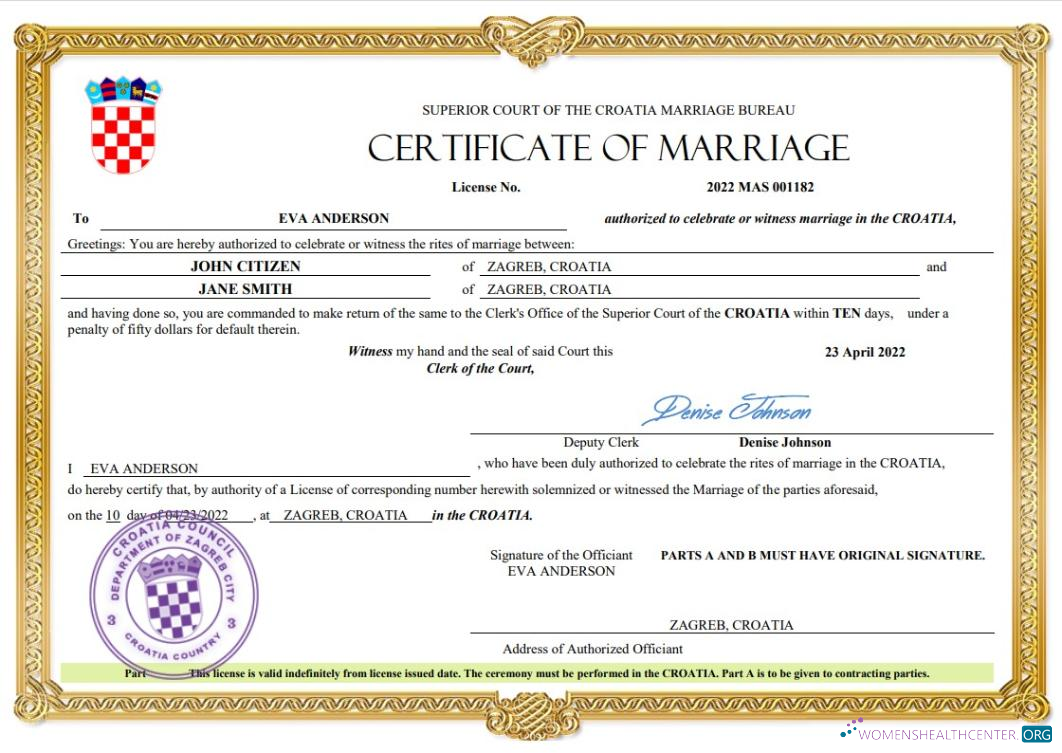 Download Croatia marriage certificate Word and PDF template Photoshop template